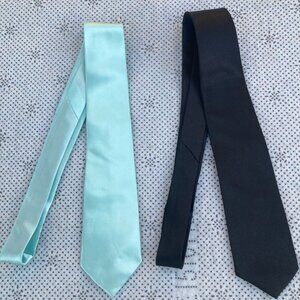 Lot of 2 Men Tie Self Solid Black and Light Blue Color Plain Neckties for Adults